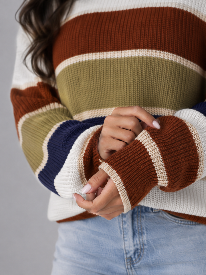 Striped Knit Crewneck Sweater