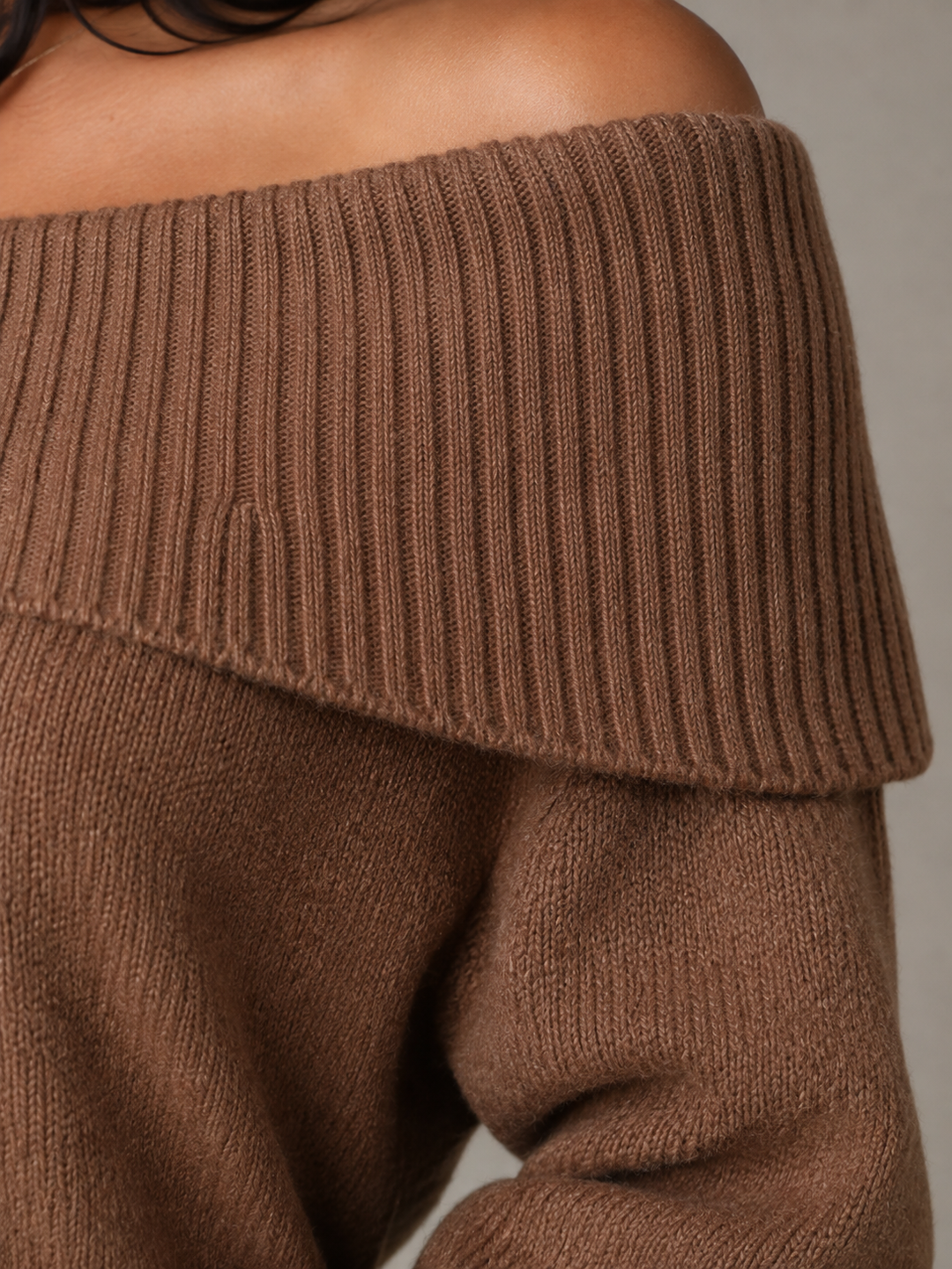 Soft Knit Off-Shoulder Fold-Over Sweater