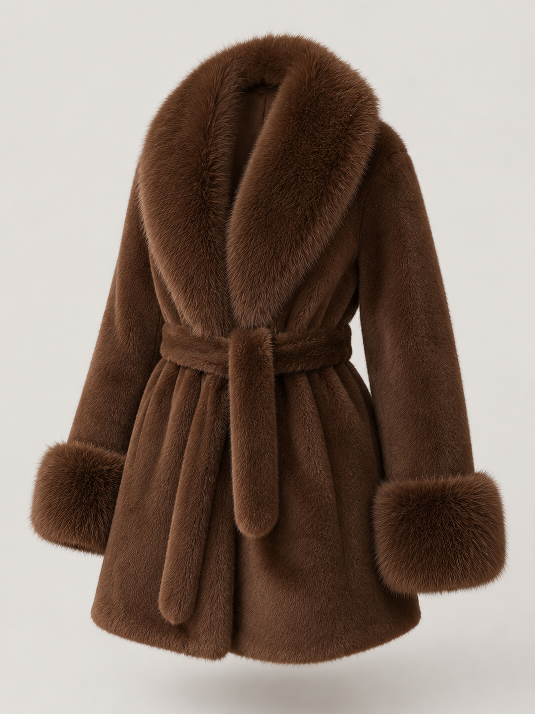 Belted Faux Fur Collar Coat for Women