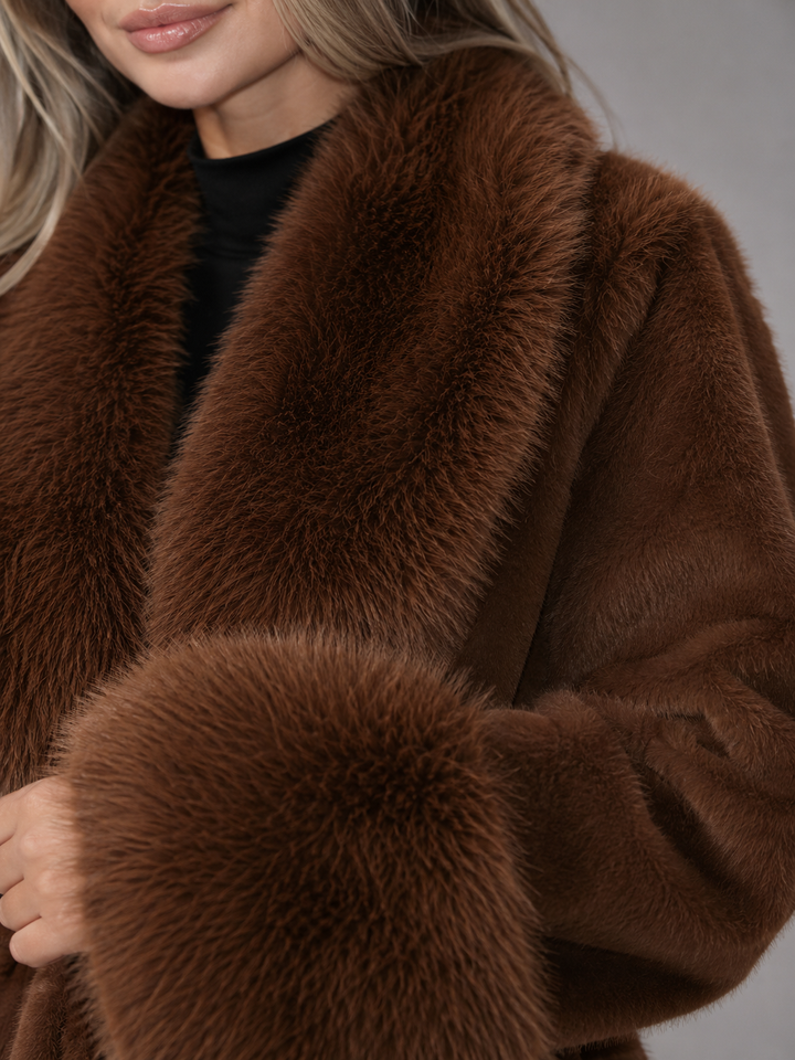 Belted Faux Fur Collar Coat for Women