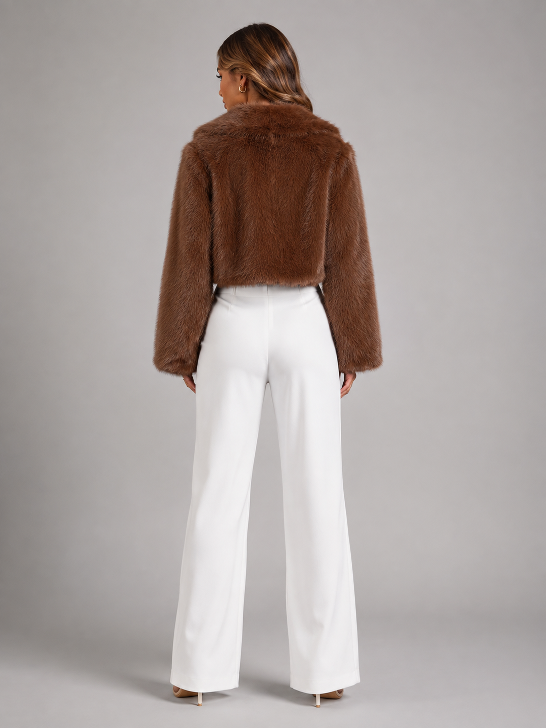 Cropped Faux Fox Fur Jacket with Wide Collar