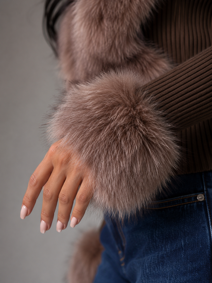 Ribbed Knit Zip Cardigan with Faux Fur Collar