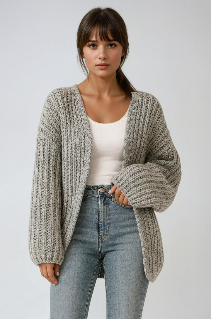 Bertille™ | Women's Chunky Knit Balloon Sleeve Open Front Cardigan