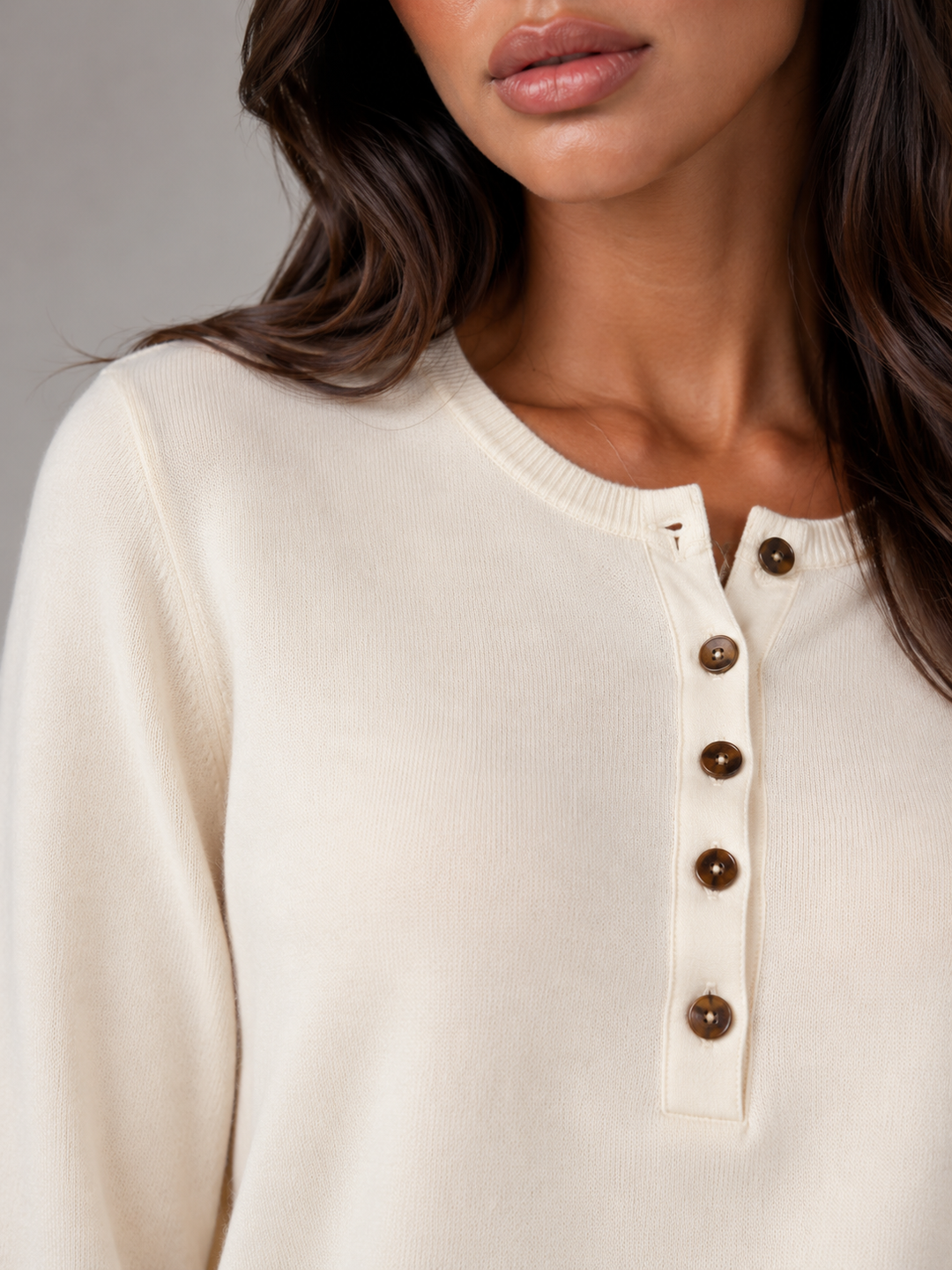 Fine Knit Henley Sweater with Button Placket