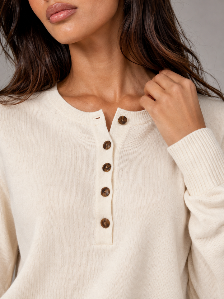 Fine Knit Henley Sweater with Button Placket