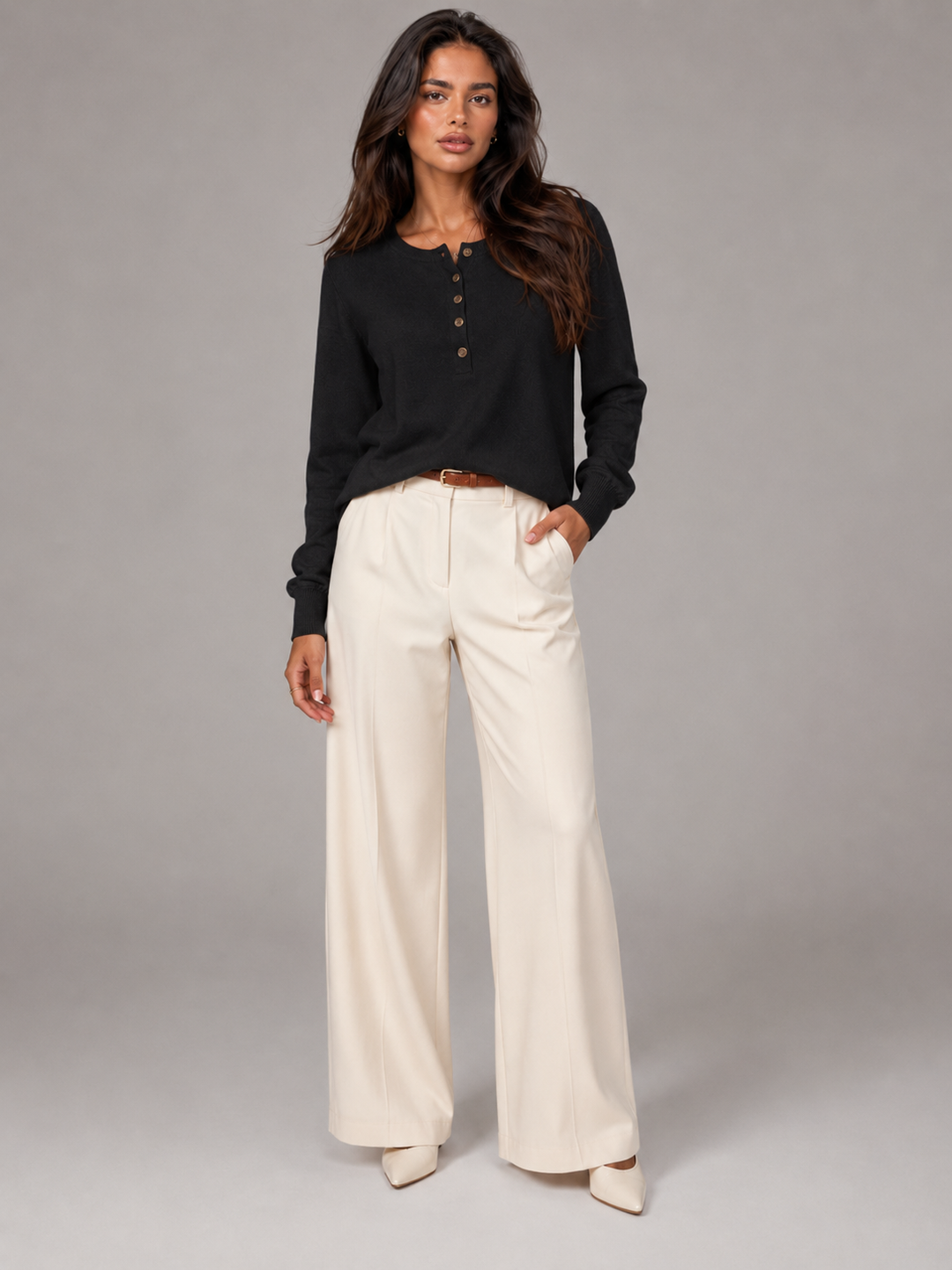 Fine Knit Henley Sweater with Button Placket