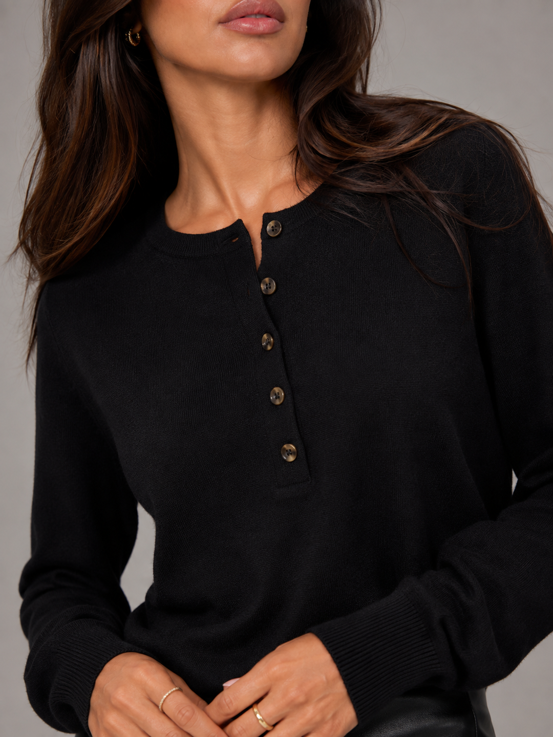 Fine Knit Henley Sweater with Button Placket