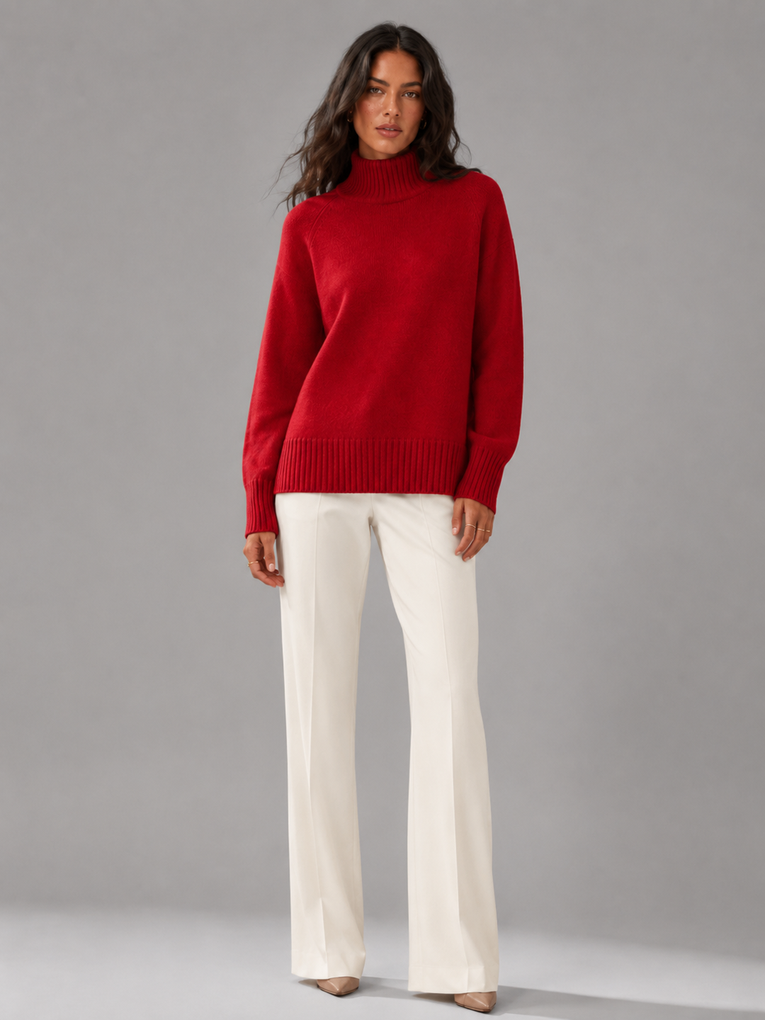 Oversized Turtleneck Knit Sweater with Raglan Sleeves