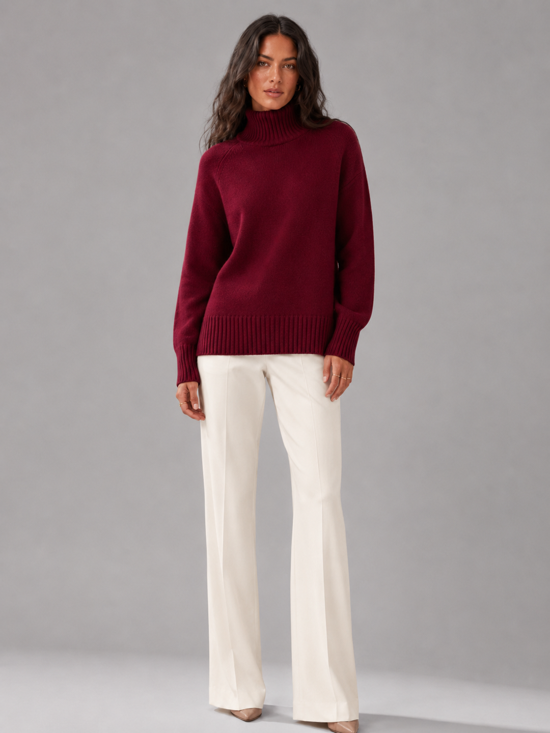 Oversized Turtleneck Knit Sweater with Raglan Sleeves