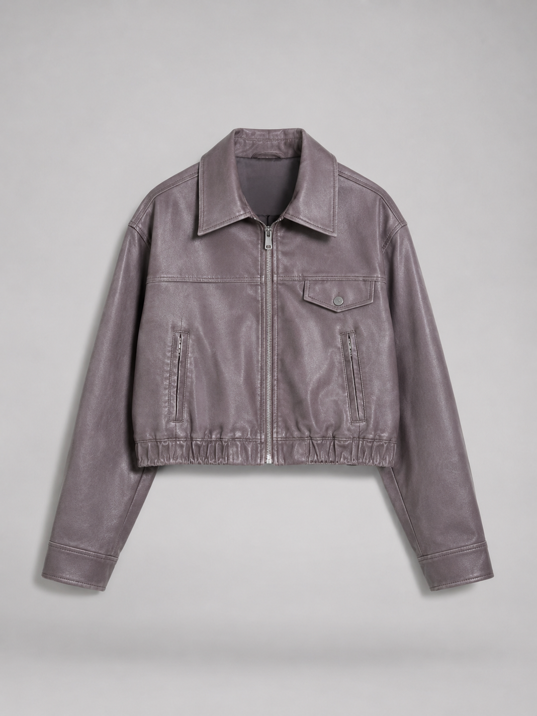 Washed Faux Leather Cropped Trucker Jacket