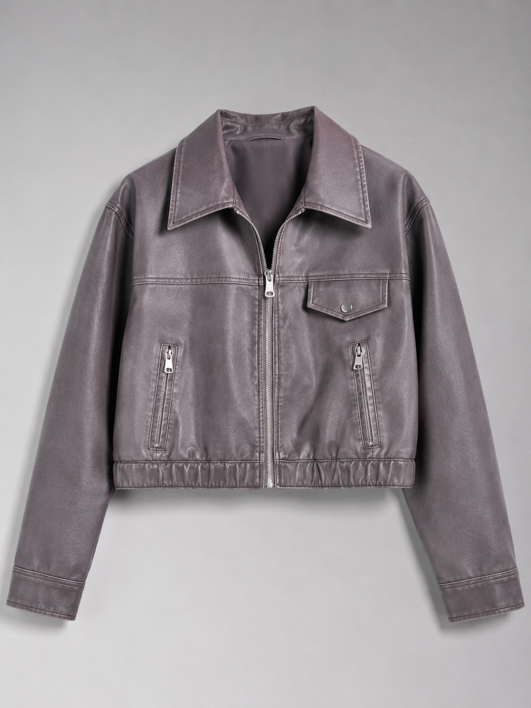 Washed Faux Leather Cropped Trucker Jacket