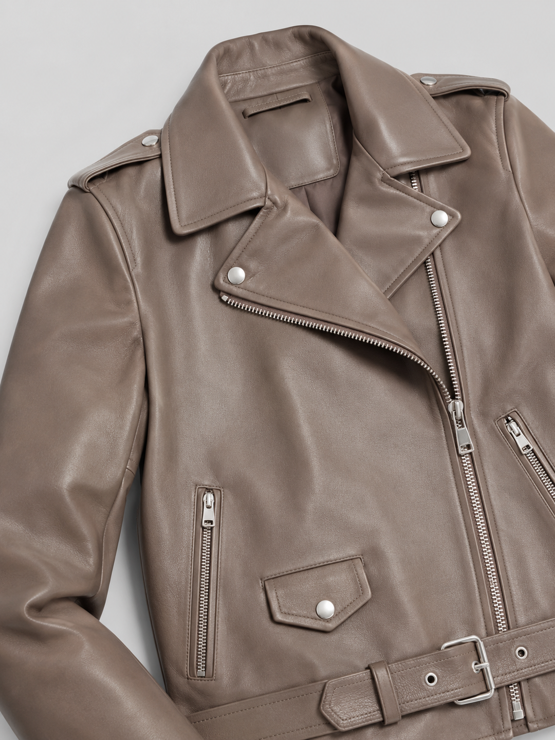 Oversized Faux Leather Biker Jacket with Belted Hem
