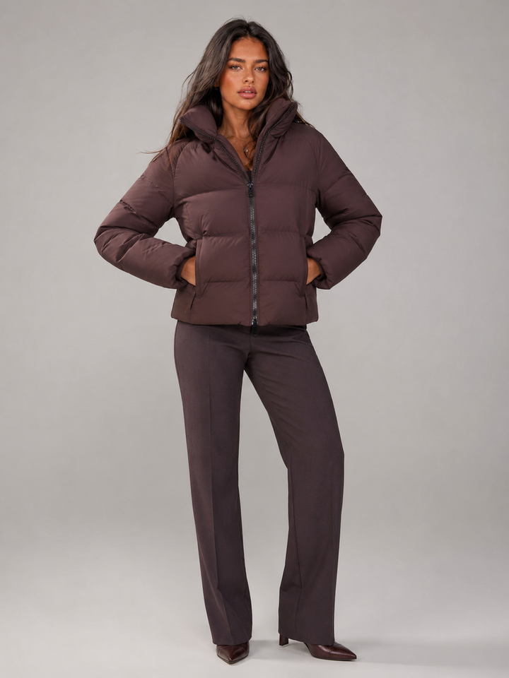 Funnel Neck Quilted Puffer Jacket with Zip Front