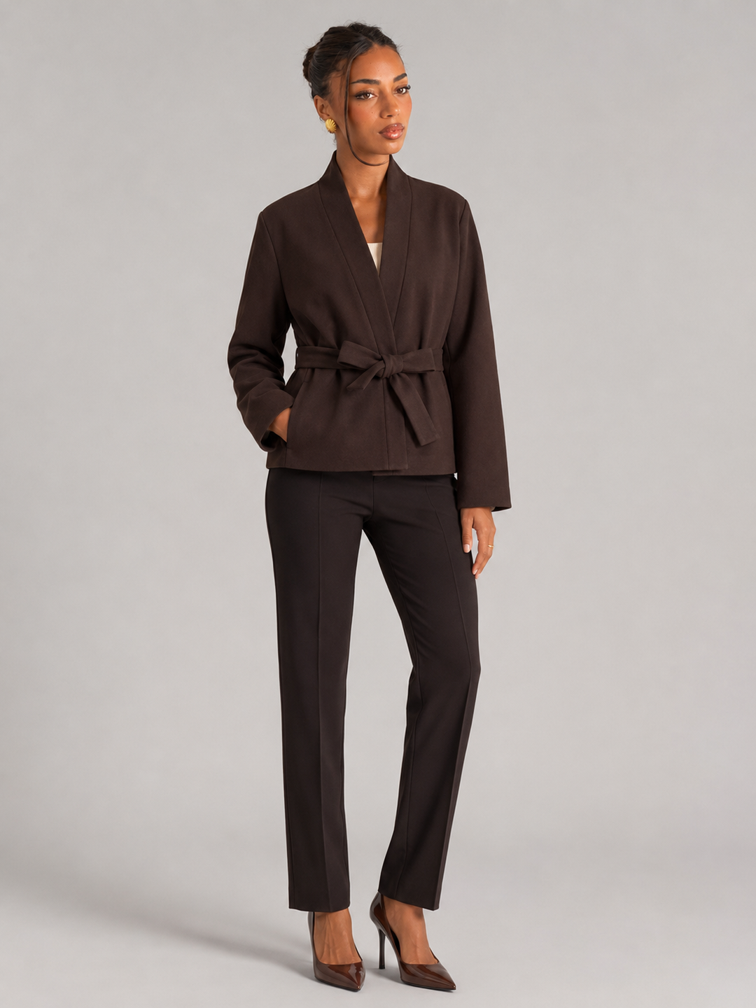 Belted Wrap Jacket with Shawl Collar