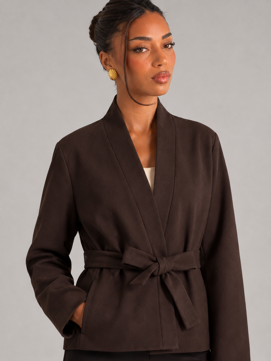 Belted Wrap Jacket with Shawl Collar