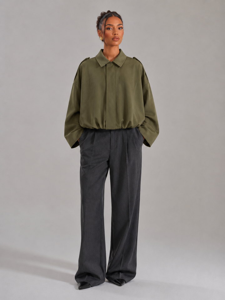 Oversized Cropped Utility Jacket with Shirt Collar