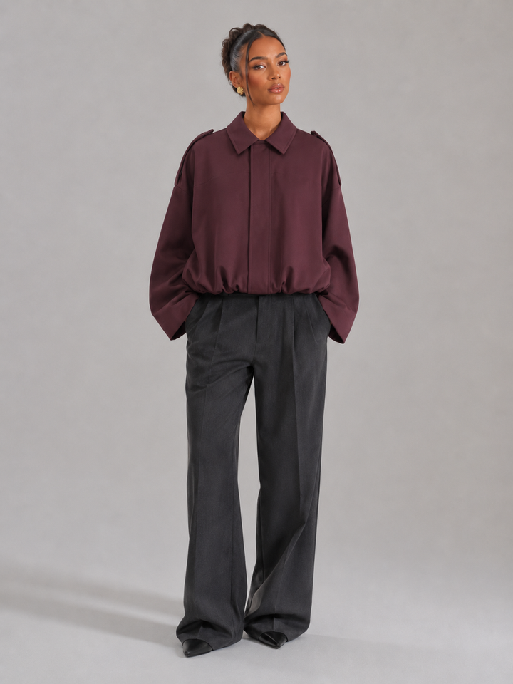 Oversized Cropped Utility Jacket with Shirt Collar