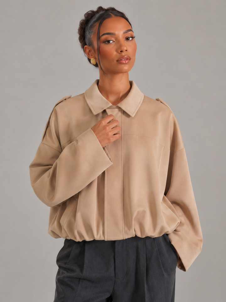 Oversized Cropped Utility Jacket with Shirt Collar