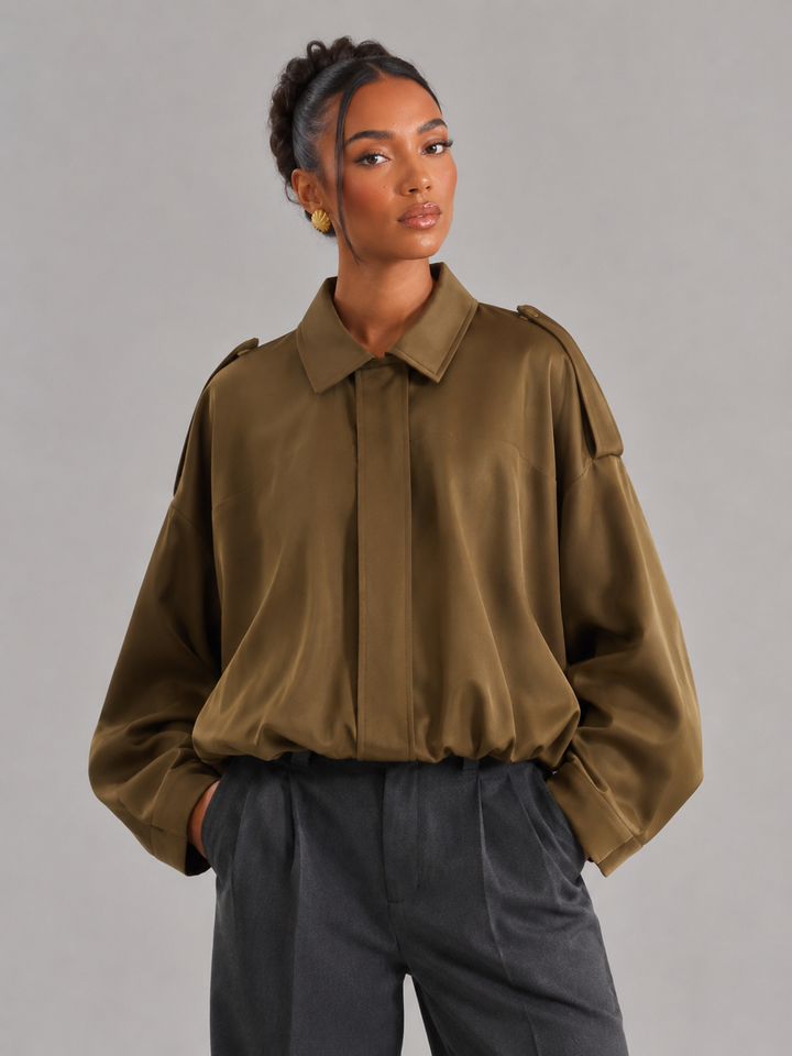 Oversized Cropped Utility Jacket with Shirt Collar