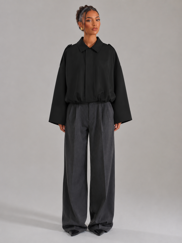 Oversized Cropped Utility Jacket with Shirt Collar
