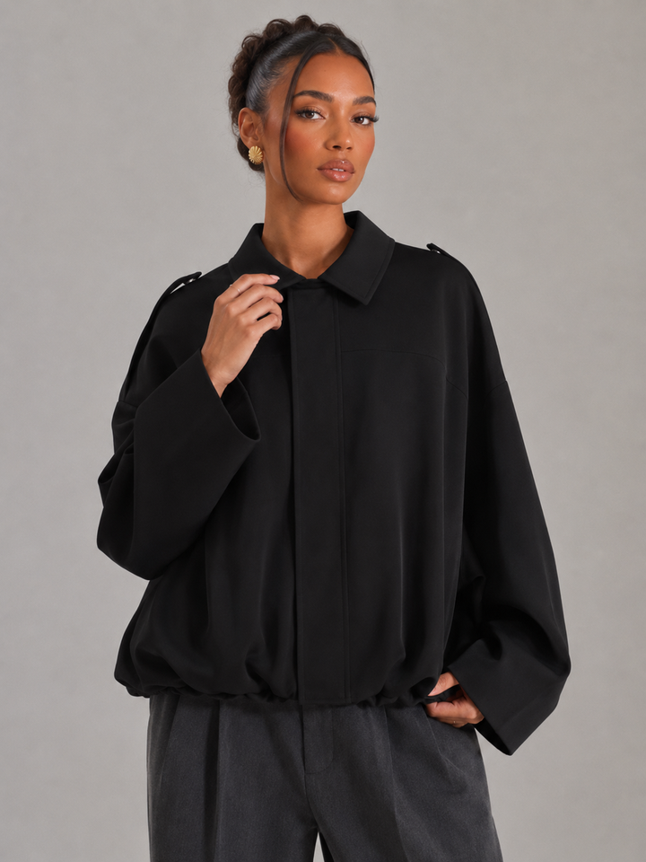 Oversized Cropped Utility Jacket with Shirt Collar