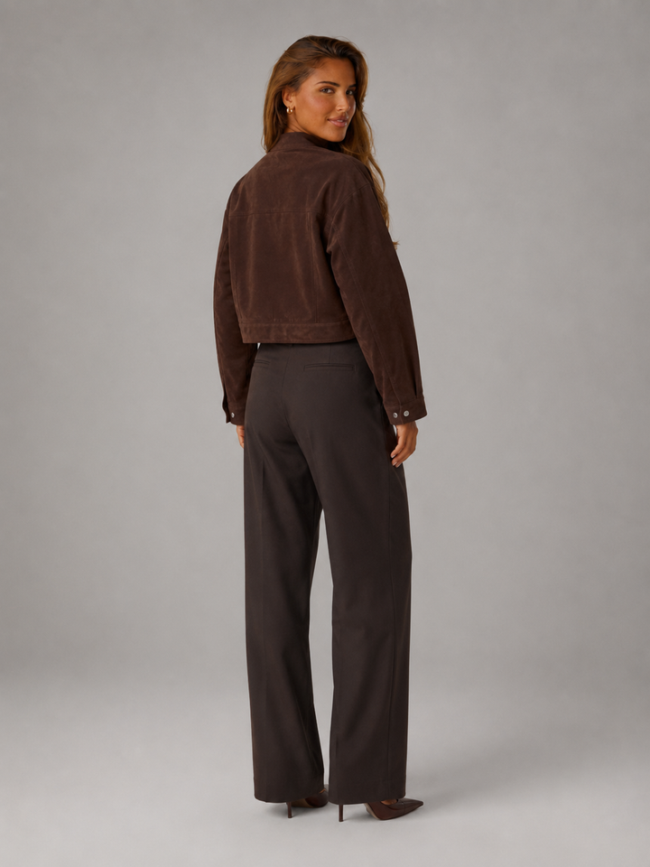 Brown Faux Suede Cropped Utility Jacket