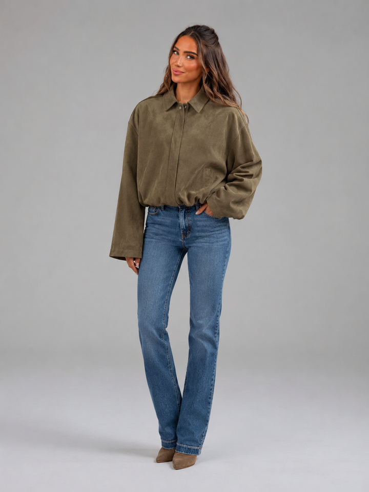 Faux Suede Oversized Shirt Jacket