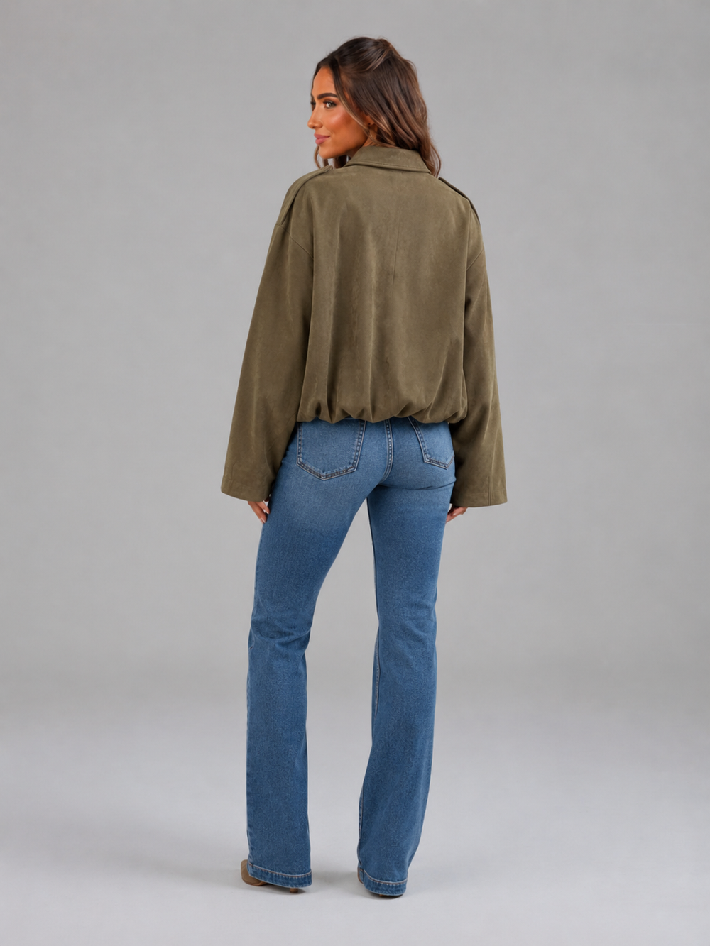 Faux Suede Oversized Shirt Jacket