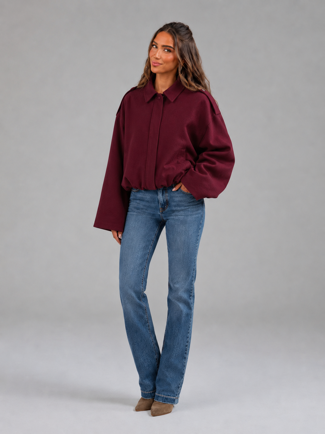 Faux Suede Oversized Shirt Jacket