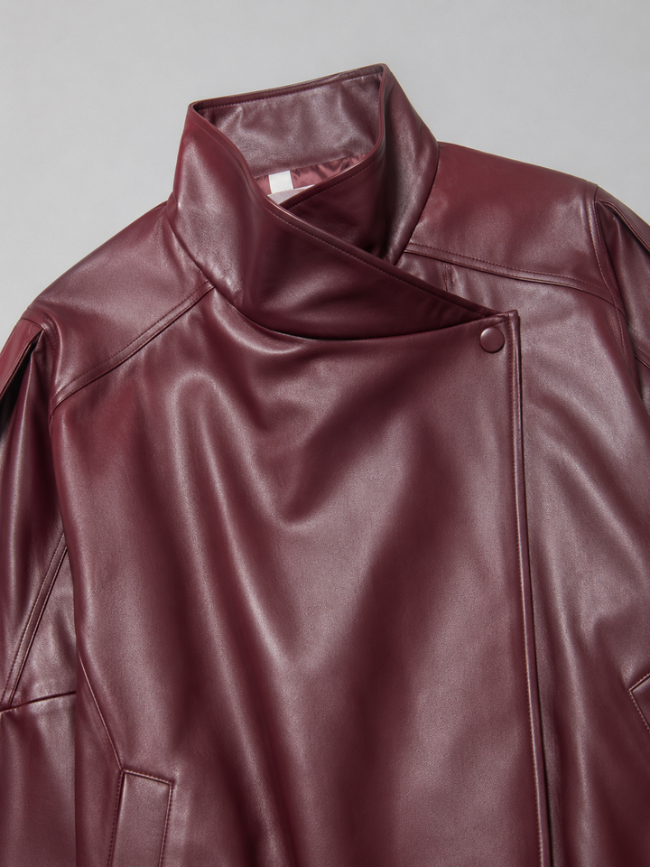 Faux Leather Bomber Jacket with Ribbed Trims
