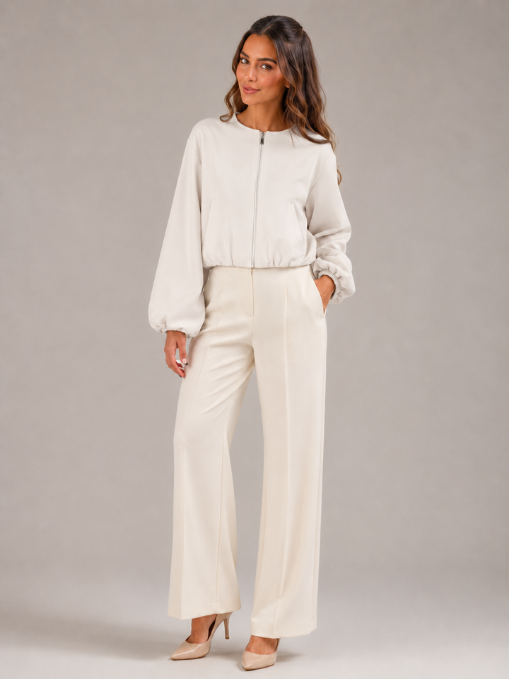 Cropped Zip Bomber Jacket with Balloon Sleeves