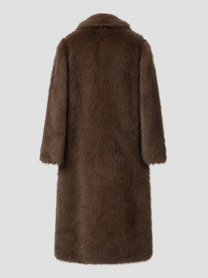 Long Faux Fur Coat with Notched Collar