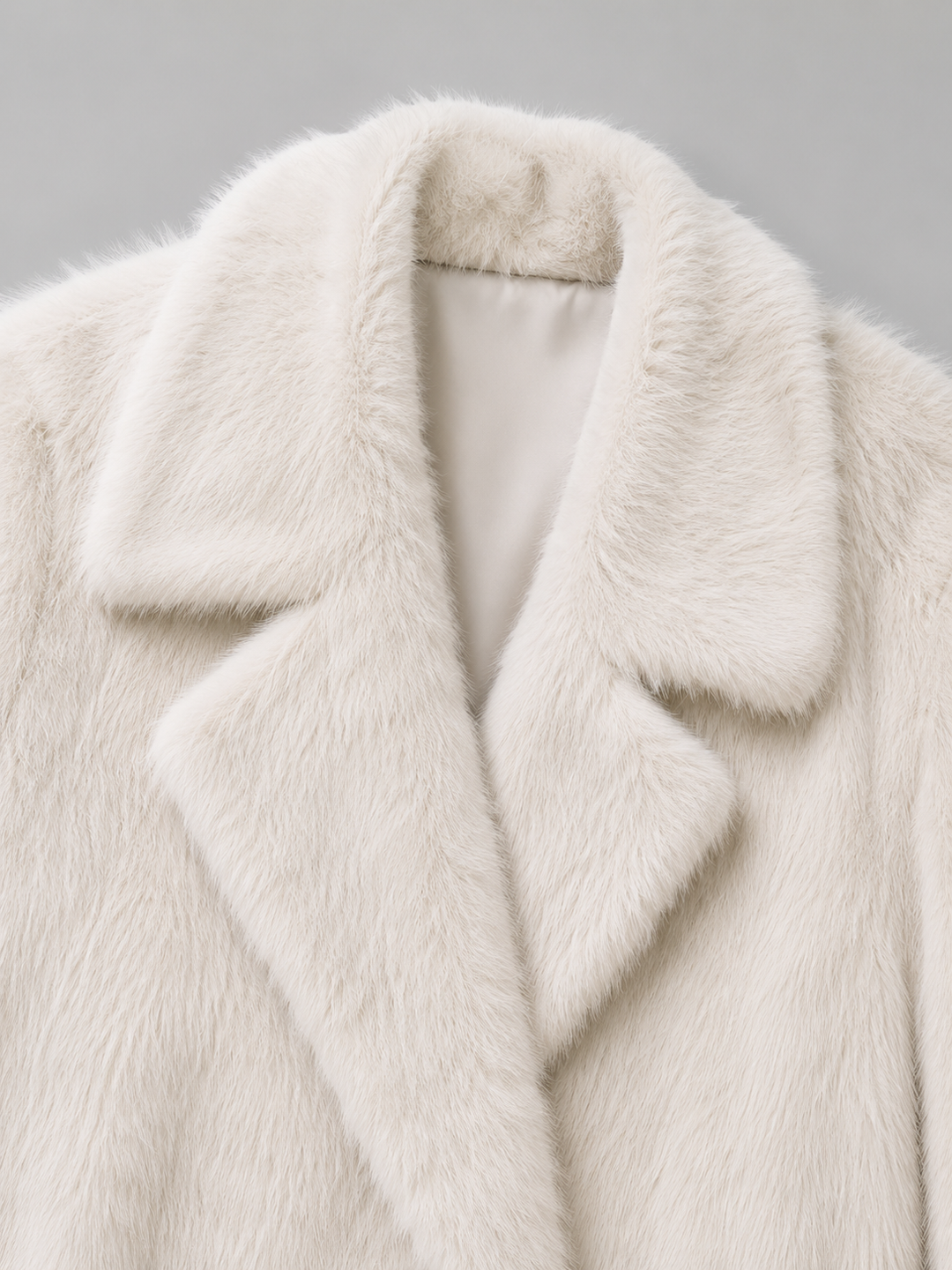 Long Faux Fur Coat with Notched Collar