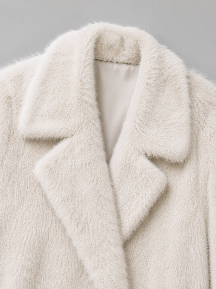 Long Faux Fur Coat with Notched Collar