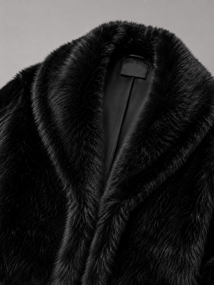 Cropped Faux Fur Jacket with Oversized Shawl Collar