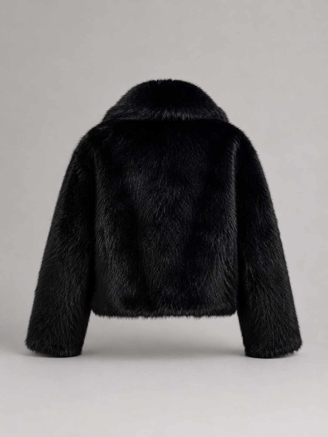 Cropped Faux Fur Jacket with Oversized Shawl Collar