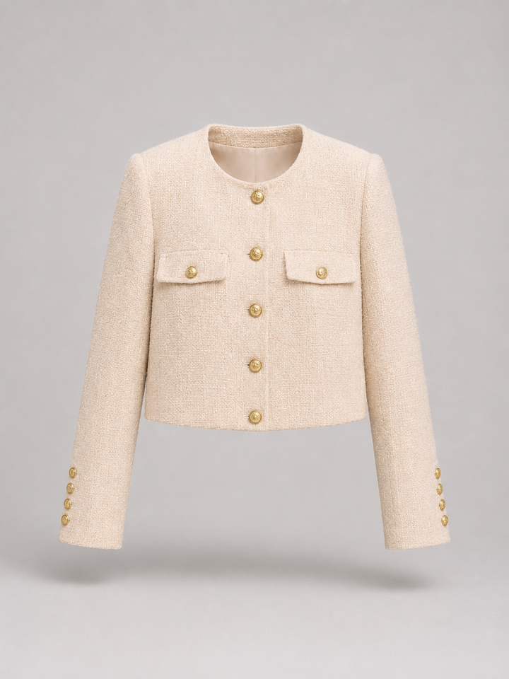 Tweed Cropped Jacket with Gold Buttons