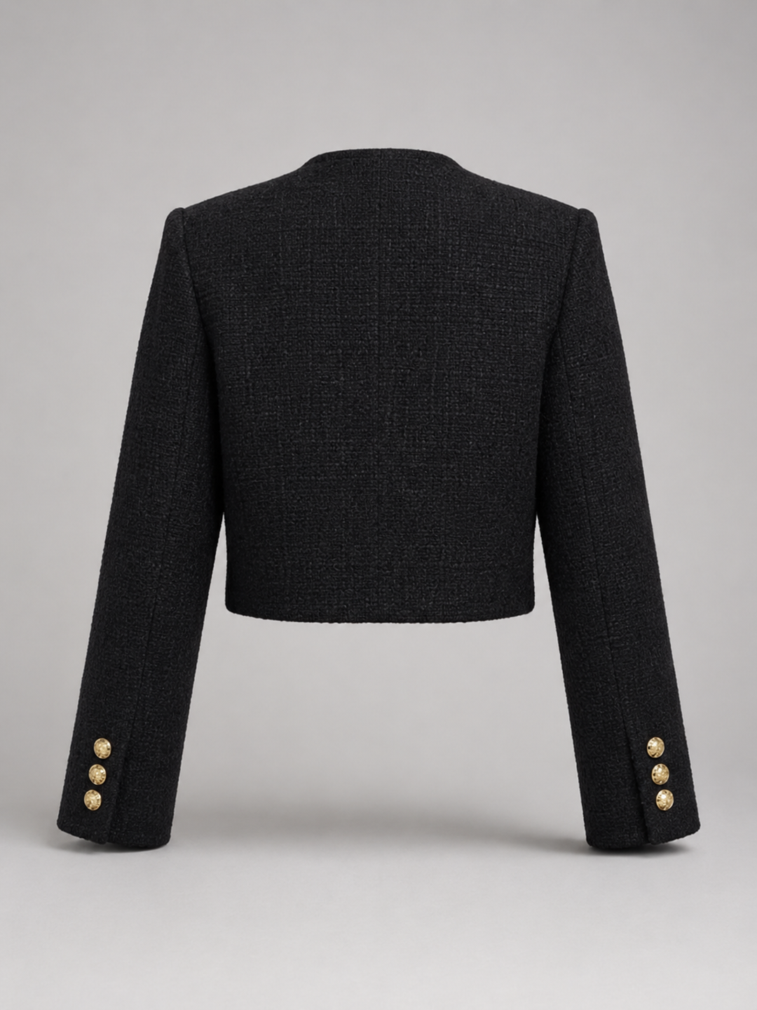 Tweed Cropped Jacket with Gold Buttons