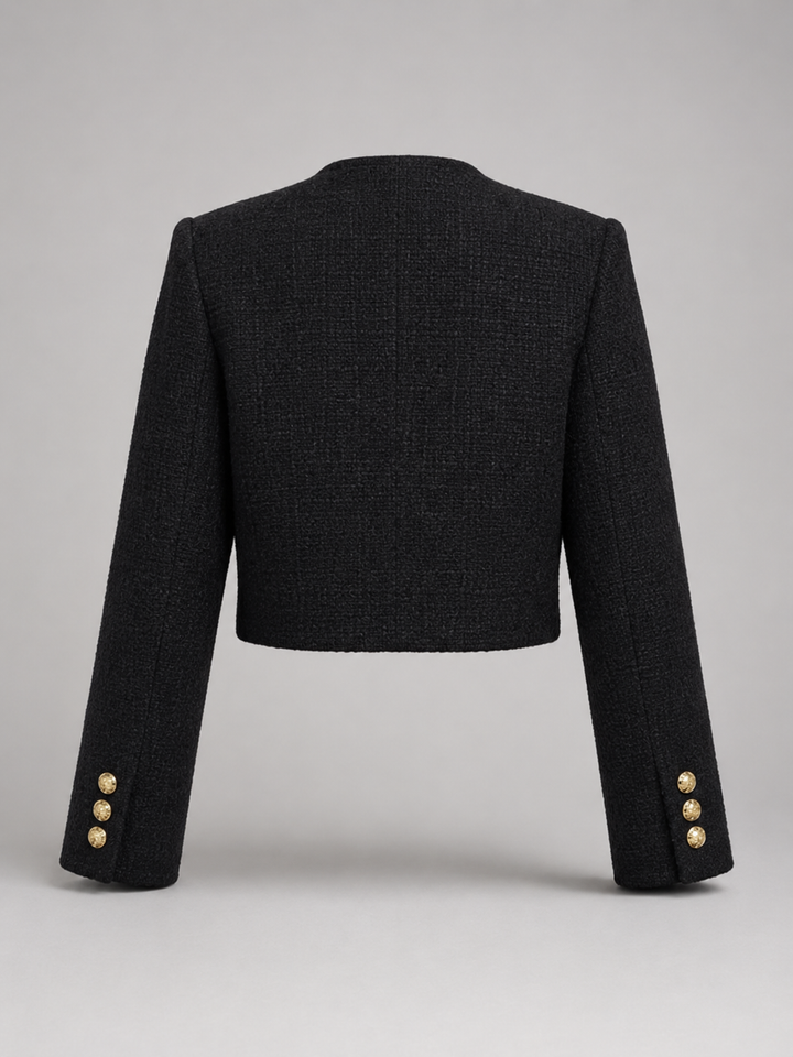 Tweed Cropped Jacket with Gold Buttons