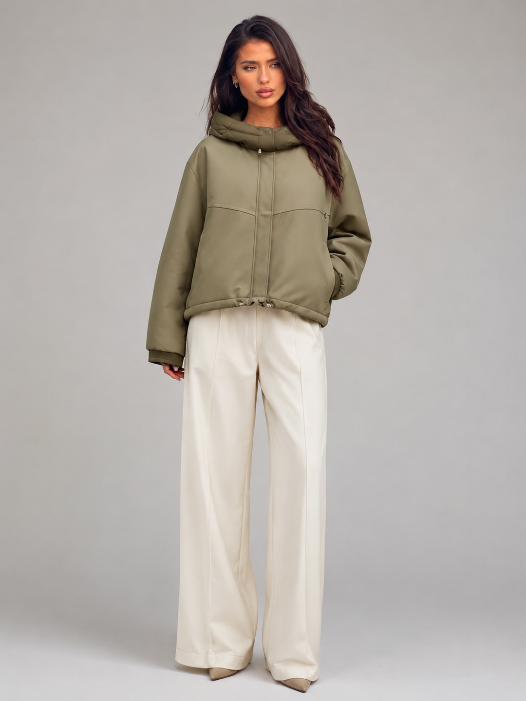 Green Hooded Puffer Jacket with Insulated Fill