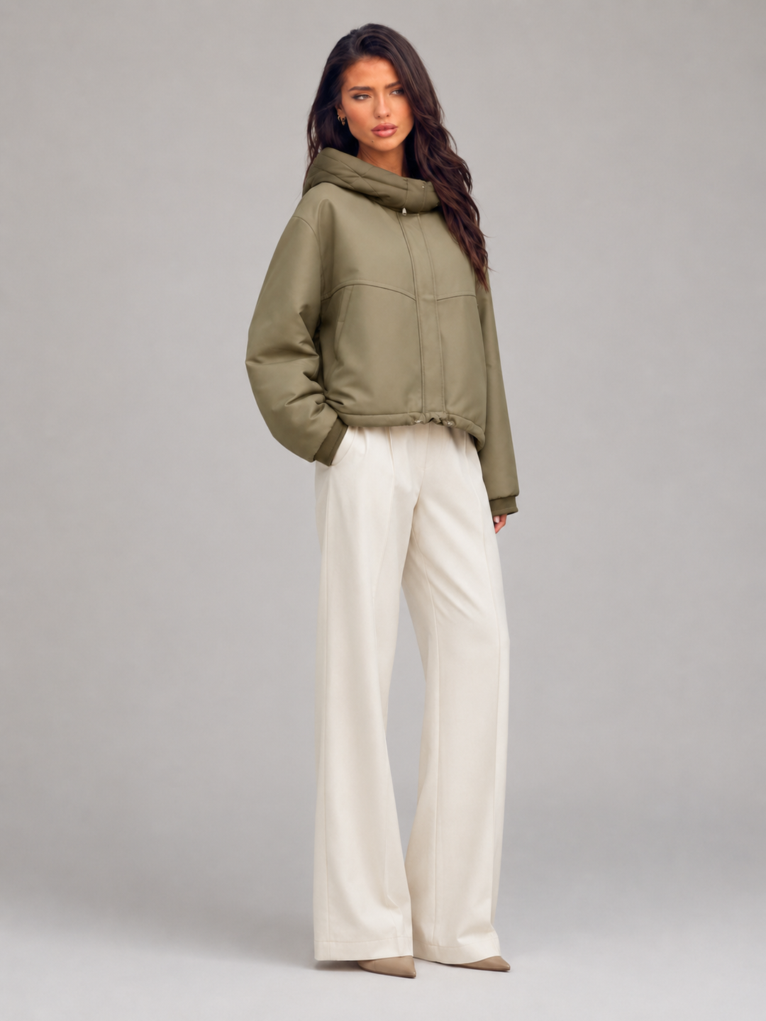 Green Hooded Puffer Jacket with Insulated Fill