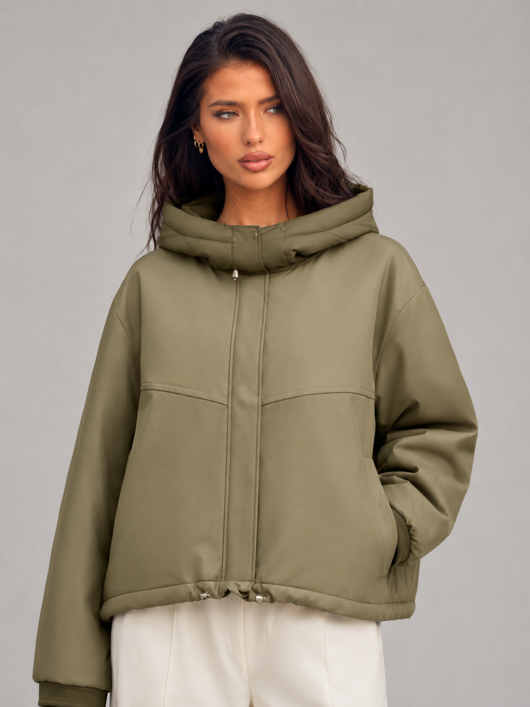 Green Hooded Puffer Jacket with Insulated Fill