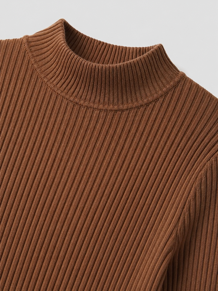 Ribbed Knit Mock Neck Long Sleeve Top