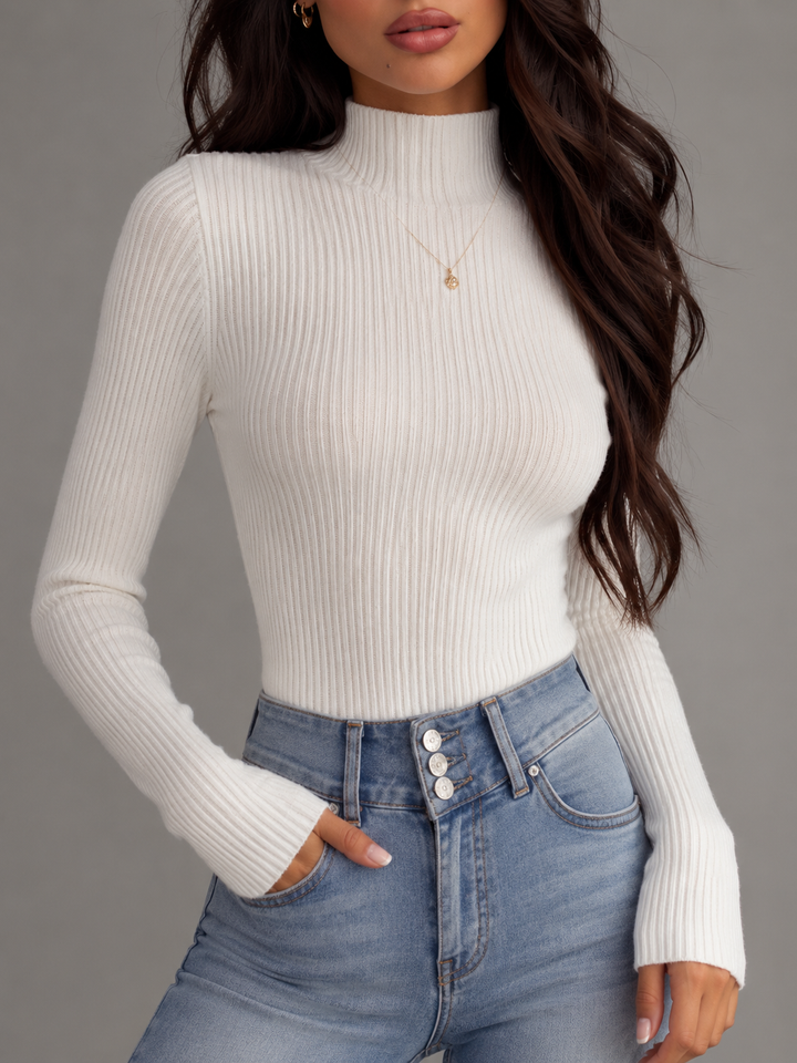 Ribbed Knit Mock Neck Long Sleeve Top