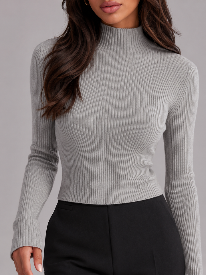 Ribbed Knit Mock Neck Long Sleeve Top