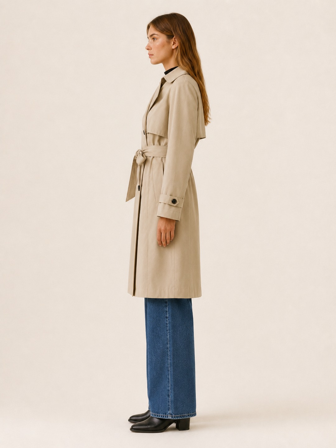 Melisande™ | Long Double-Breasted Trench with Tie Waist