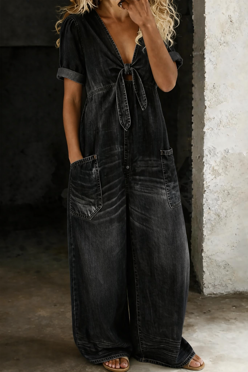 Maya | Short Sleeve Jumpsuit with V-Neck