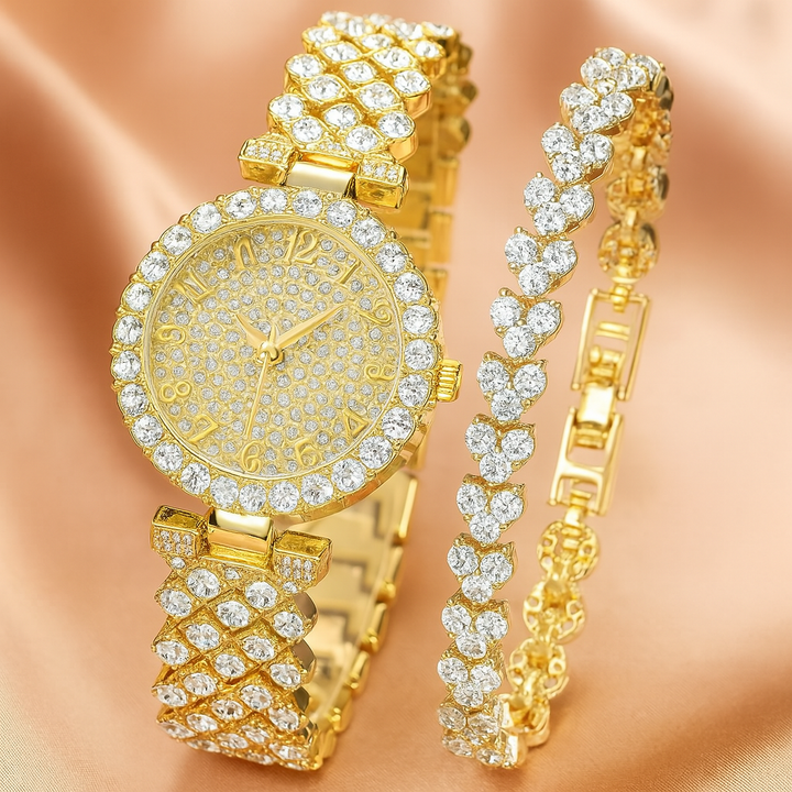Luxury Radiance Set: Watch and Bracelet | Gold