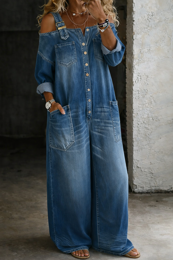 Sophia | Denim Jumpsuit with Off-the-Shoulder Design