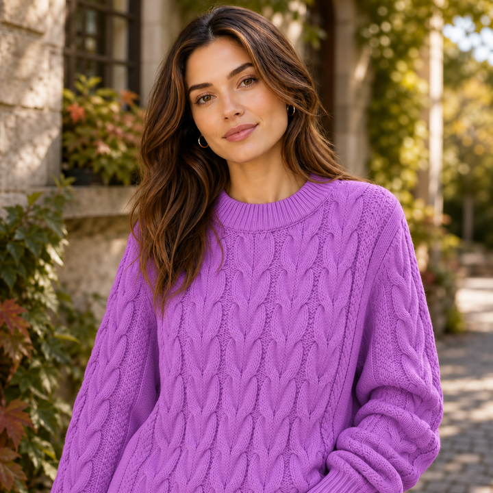 Rosalind™ | Cashmere Blend Textured Knit Sweater with Ribbed Trims
